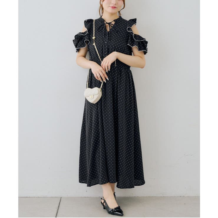 ドット | アソート肩開きフリルワンピ | NICE CLAUP / OLIVE des OLIVE　OUTLET