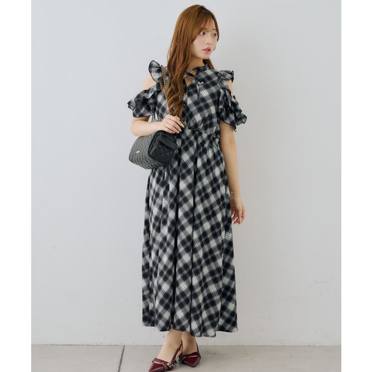 ブラック | アソート肩開きフリルワンピ | NICE CLAUP / OLIVE des OLIVE　OUTLET