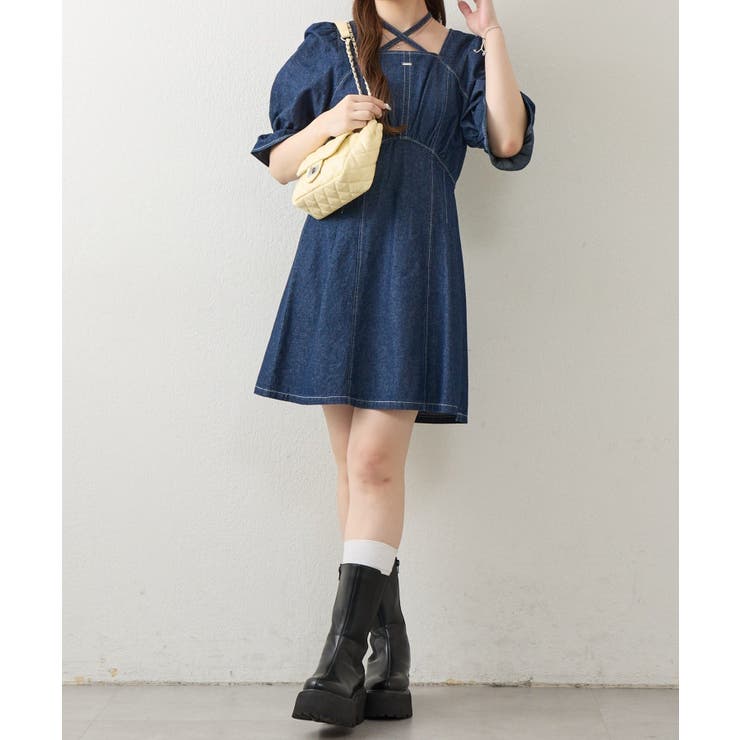 【丈の長さを選べる】ホルター付ウエストマークワンピース | NICE CLAUP / OLIVE des OLIVE　OUTLET | 詳細画像4 