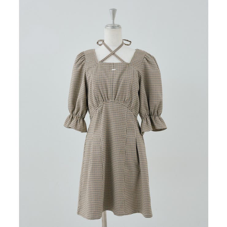 ベージュ | 【丈の長さを選べる】ホルター付ウエストマークワンピース | NICE CLAUP / OLIVE des OLIVE　OUTLET