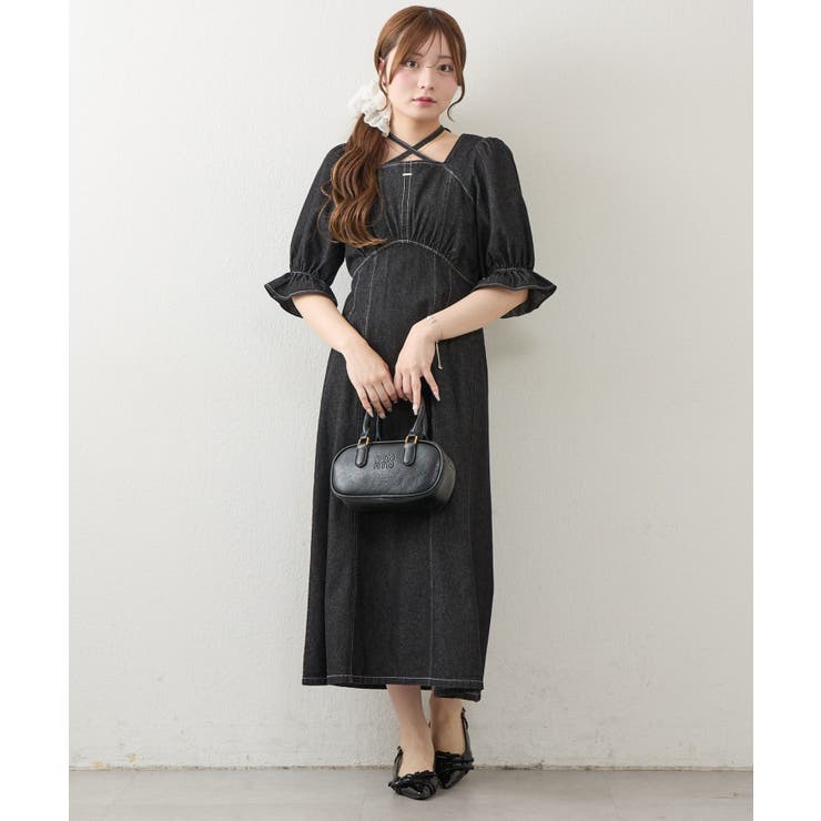 ブラック系 | 【丈の長さを選べる】ホルター付ウエストマークワンピース | NICE CLAUP / OLIVE des OLIVE　OUTLET