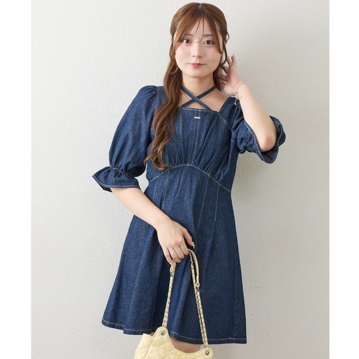 ネイビー | 【丈の長さを選べる】ホルター付ウエストマークワンピース | NICE CLAUP / OLIVE des OLIVE　OUTLET