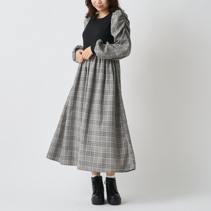 グレンチェックドッキングワンピース[品番：OLOW0003818]｜OLIVE des