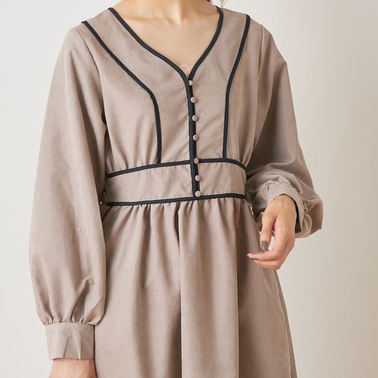 ピーチ起毛パイピングワンピース 品番 Nclw Nice Claup Outlet ナイスクラップ アウトレット のレディースファッション通販 Shoplist ショップリスト