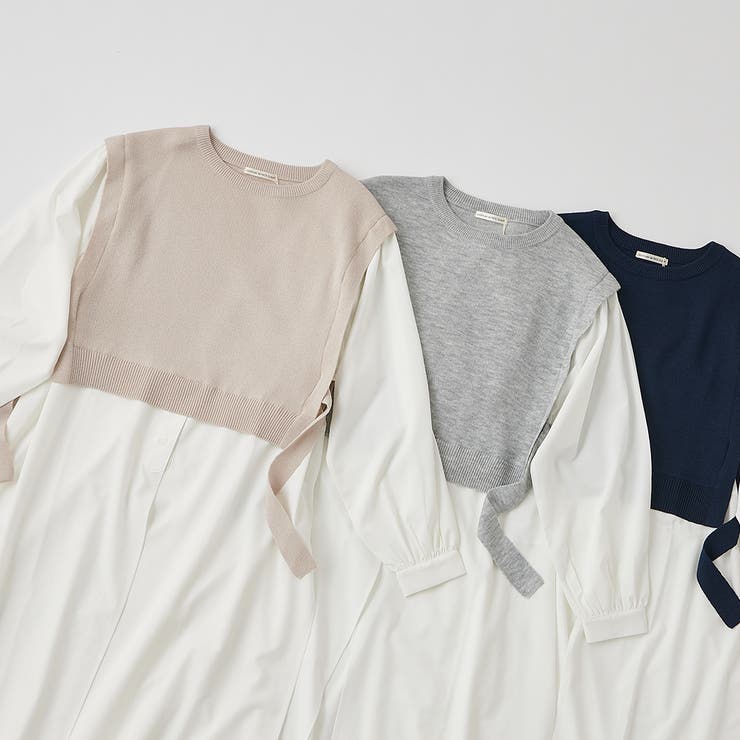 ニットベスト重ね着風シャツワンピース 品番 Nclw Nice Claup Outlet ナイスクラップアウトレット のレディースファッション通販 Shoplist ショップリスト