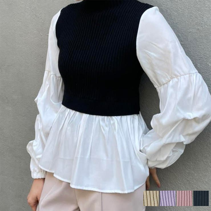 リブニットドッキング袖クシュプルオーバー 品番 Nclw Nice Claup Outlet ナイスクラップアウトレット のレディースファッション通販 Shoplist ショップリスト