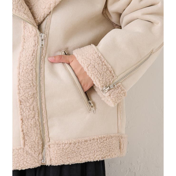 大きめ襟で小顔見え♪】フェイクムートンダブルジャケット[品番