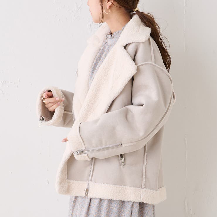 大きめ襟で小顔見え♪】フェイクムートンダブルジャケット[品番