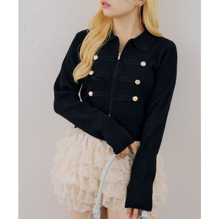 ブラック | ナポレオン風ダブルジップニット | RMAF　NICE CLAUP / OLIVE des OLIVE