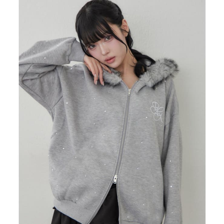 【5色展開】ラインストーンビッグファーパーカー | RMAF　NICE CLAUP / OLIVE des OLIVE | 詳細画像1 
