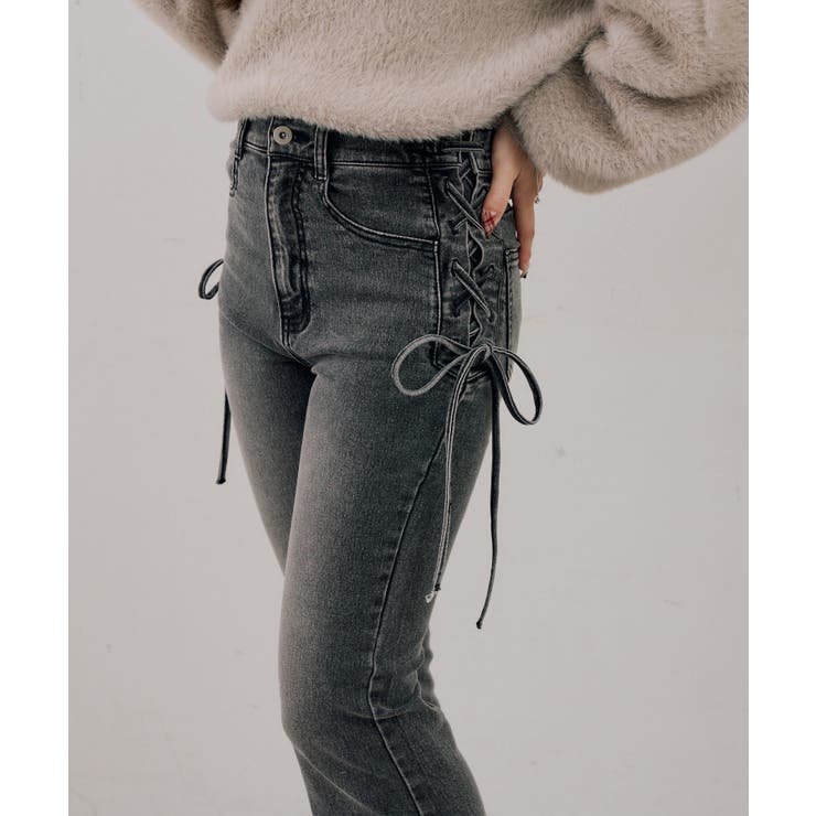 【S/Mサイズ展開】サイドレースアップフレアデニムパンツ | RMAF　NICE CLAUP / OLIVE des OLIVE | 詳細画像1 
