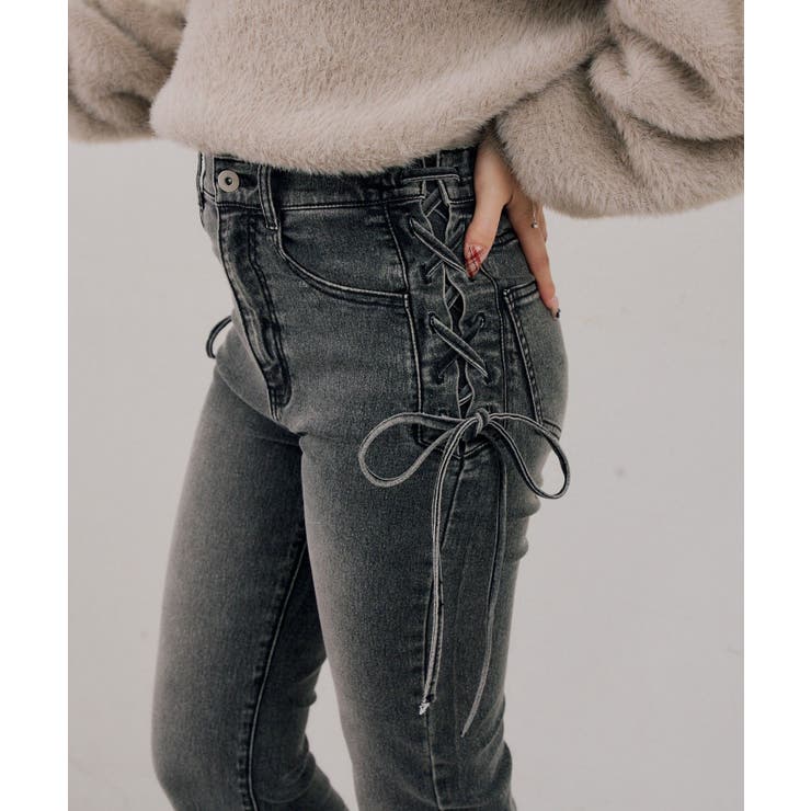 ブラック | 【S/Mサイズ展開】サイドレースアップフレアデニムパンツ | RMAF　NICE CLAUP / OLIVE des OLIVE