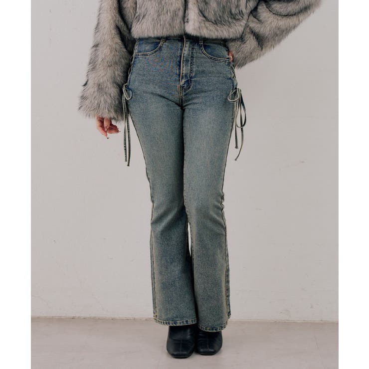 【S/Mサイズ展開】サイドレースアップフレアデニムパンツ | RMAF　NICE CLAUP / OLIVE des OLIVE | 詳細画像8 