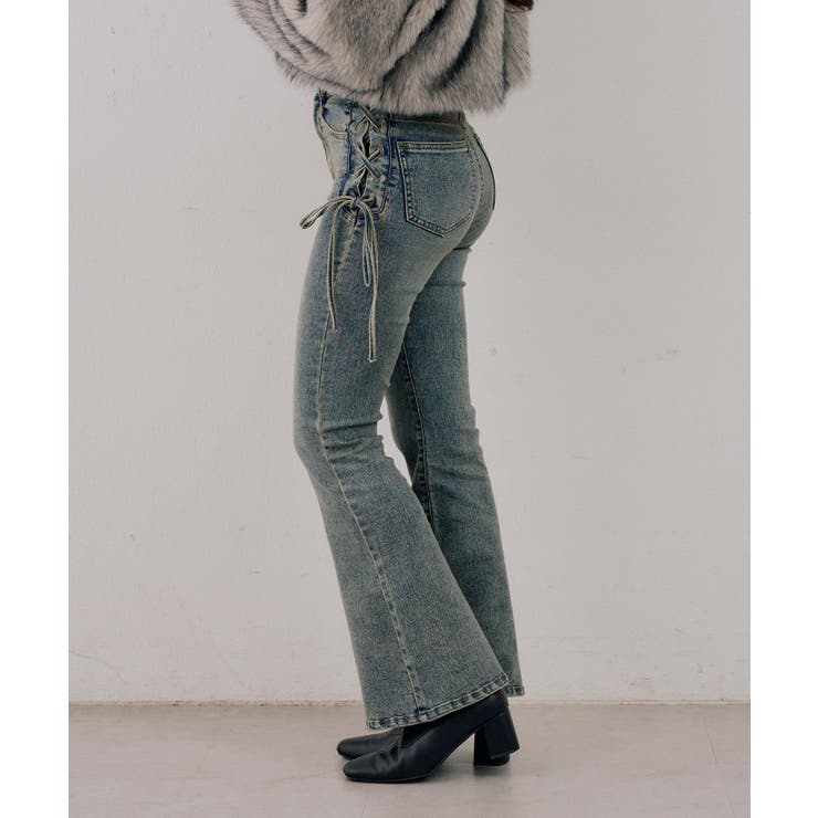 【S/Mサイズ展開】サイドレースアップフレアデニムパンツ | RMAF　NICE CLAUP / OLIVE des OLIVE | 詳細画像10 