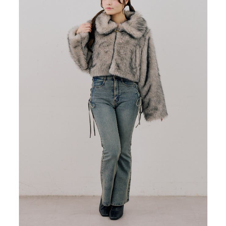 【S/Mサイズ展開】サイドレースアップフレアデニムパンツ | RMAF　NICE CLAUP / OLIVE des OLIVE | 詳細画像14 