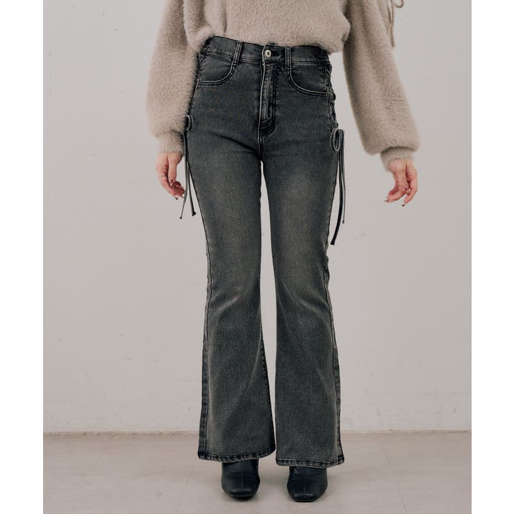 【S/Mサイズ展開】サイドレースアップフレアデニムパンツ | RMAF　NICE CLAUP / OLIVE des OLIVE | 詳細画像3 