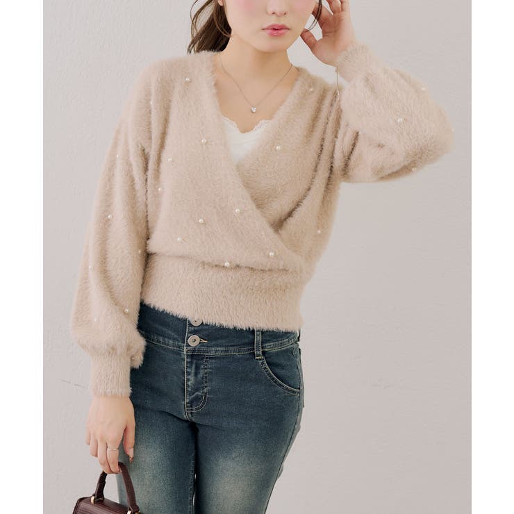 パール付フェザーカシュクールニット | RMAF　NICE CLAUP / OLIVE des OLIVE | 詳細画像9 