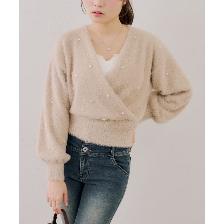 パール付フェザーカシュクールニット | RMAF　NICE CLAUP / OLIVE des OLIVE | 詳細画像10 