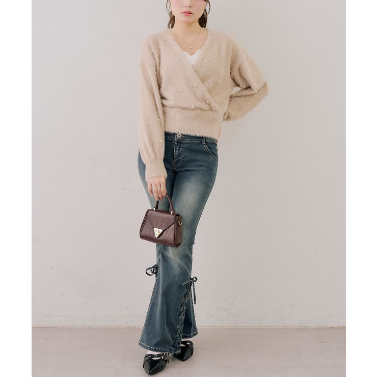 パール付フェザーカシュクールニット | RMAF　NICE CLAUP / OLIVE des OLIVE | 詳細画像13 