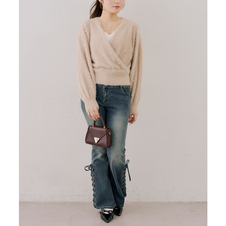 パール付フェザーカシュクールニット | RMAF　NICE CLAUP / OLIVE des OLIVE | 詳細画像14 