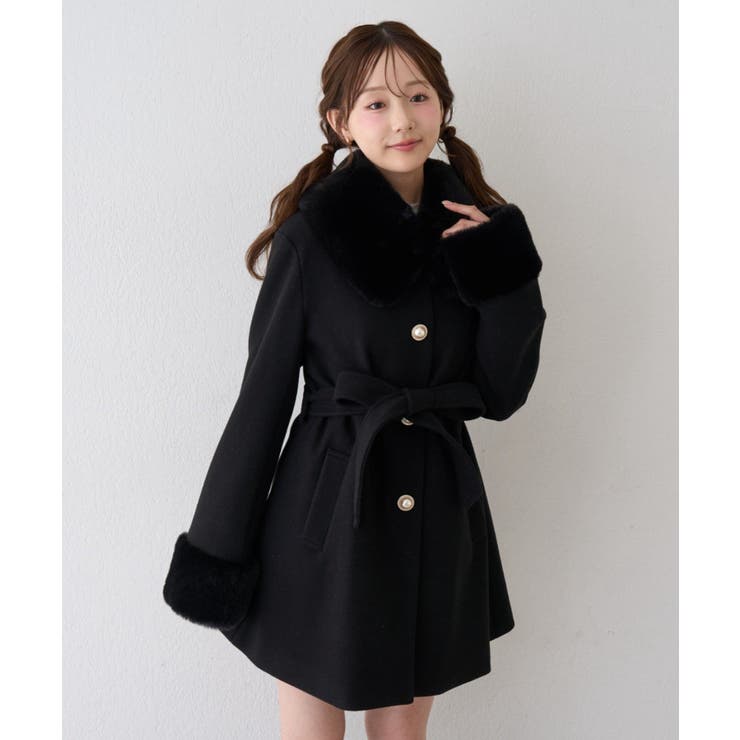 ブラック | フェイクファー付2WAYコート | RMAF　NICE CLAUP / OLIVE des OLIVE