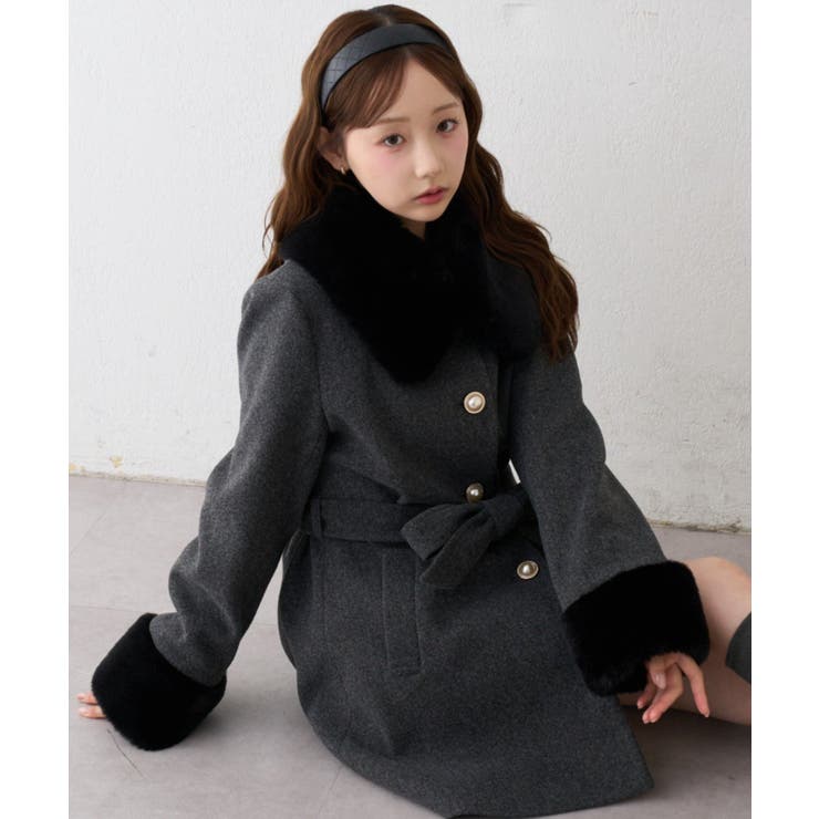 チャコール | フェイクファー付2WAYコート | RMAF　NICE CLAUP / OLIVE des OLIVE