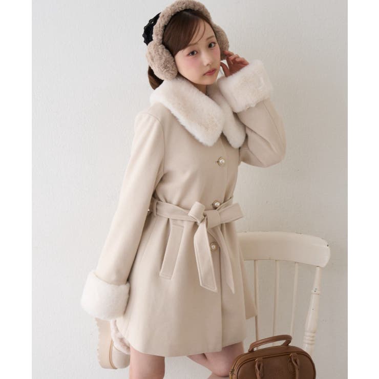 アイボリー | フェイクファー付2WAYコート | RMAF　NICE CLAUP / OLIVE des OLIVE