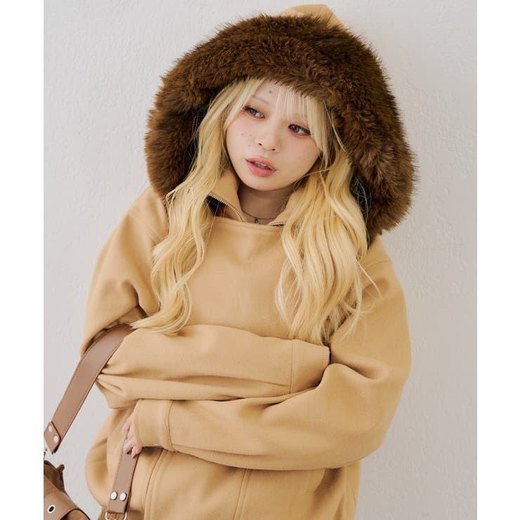 ファーフード付ライダース風ジャケット | RMAF　NICE CLAUP / OLIVE des OLIVE | 詳細画像2 