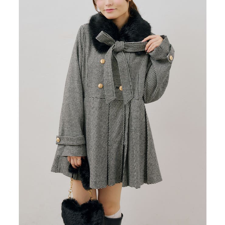 ブラック千鳥 | 衿ファープリーツ女の子コート | RMAF　NICE CLAUP / OLIVE des OLIVE