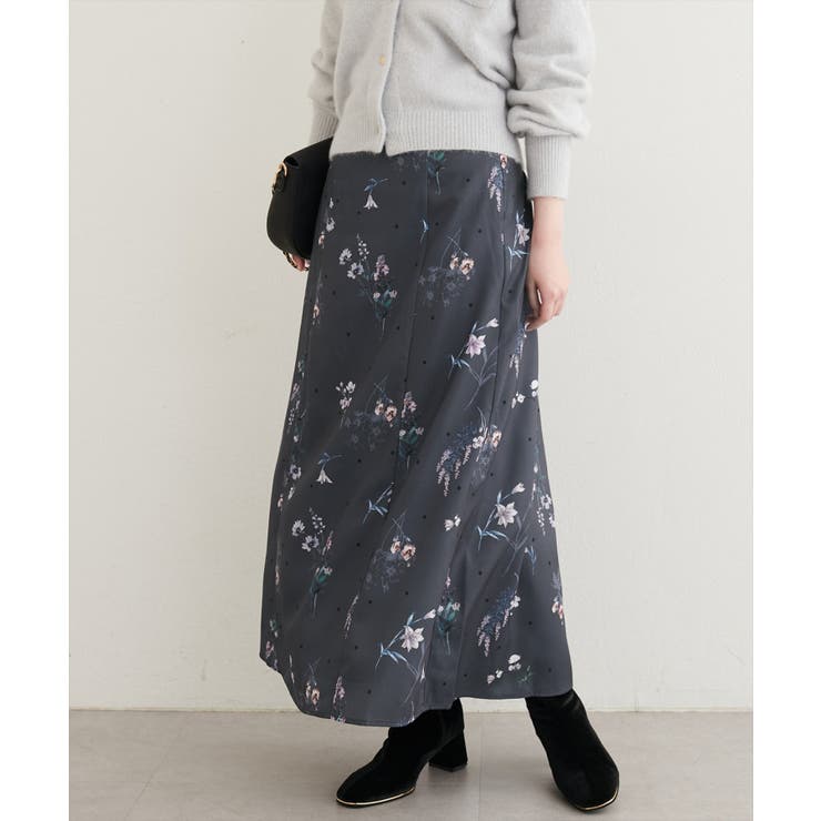 チャコール | 【natural couture】オリジナル花柄Aラインスカート | NICE CLAUP / OLIVE des OLIVE　OUTLET