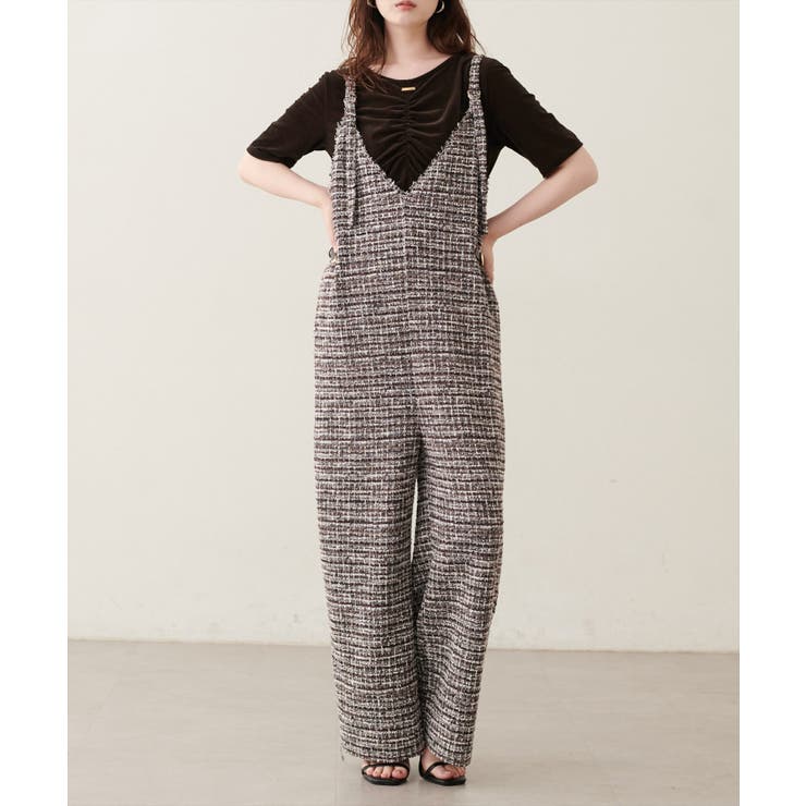 ブラウン | 【natural couture】〈ako〉ニットツイードサロペット | NICE CLAUP / OLIVE des OLIVE　OUTLET