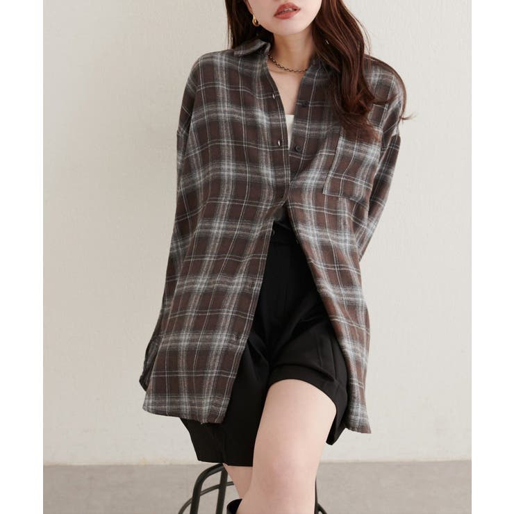 【natural couture】起毛チェックベーシックオーバーシャツ | NICE CLAUP / OLIVE des OLIVE　OUTLET | 詳細画像1 