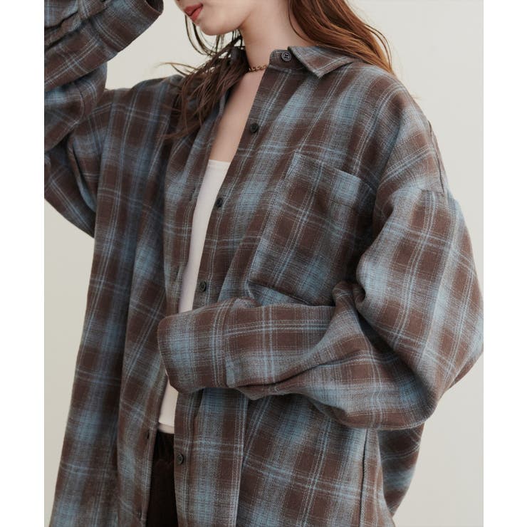 ブルー | 【natural couture】起毛チェックベーシックオーバーシャツ | NICE CLAUP / OLIVE des OLIVE　OUTLET