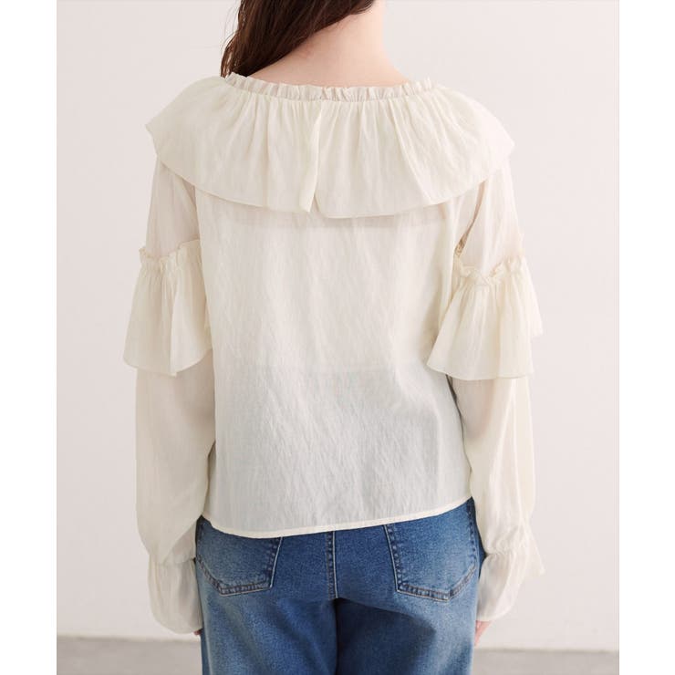 【natural couture】Vネックフリル衿キャンディスリーブブラウス | NICE CLAUP / OLIVE des OLIVE　OUTLET | 詳細画像4 