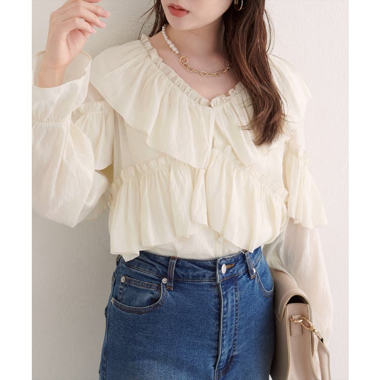 【natural couture】Vネックフリル衿キャンディスリーブブラウス | NICE CLAUP / OLIVE des OLIVE　OUTLET | 詳細画像11 