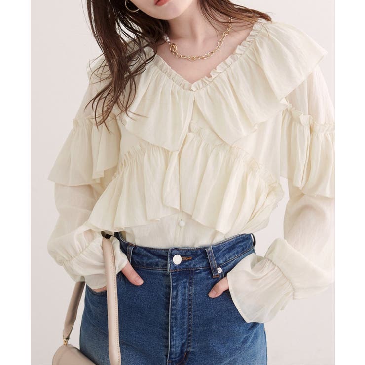 【natural couture】Vネックフリル衿キャンディスリーブブラウス | NICE CLAUP / OLIVE des OLIVE　OUTLET | 詳細画像12 