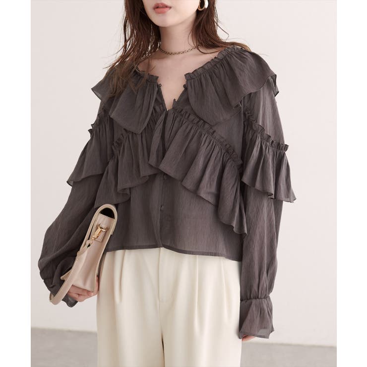 【natural couture】Vネックフリル衿キャンディスリーブブラウス | NICE CLAUP / OLIVE des OLIVE　OUTLET | 詳細画像16 