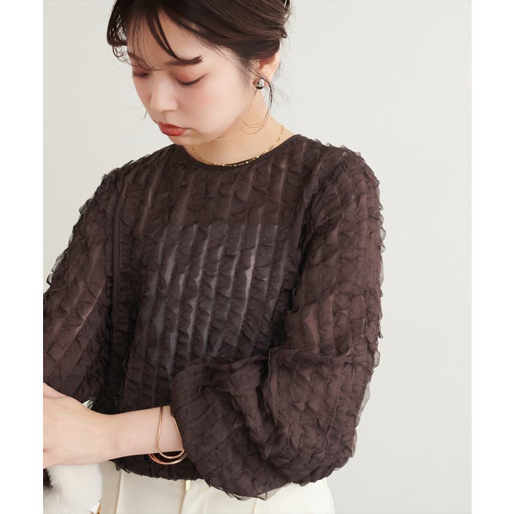 ブラウン | 【natural couture】キャッチーな波々フリル２WAYブラウス | NICE CLAUP / OLIVE des OLIVE　OUTLET