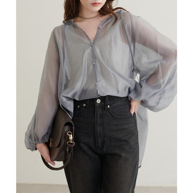 サックス | 【natural couture】くるみ釦シアーブラウス | NICE CLAUP / OLIVE des OLIVE　OUTLET