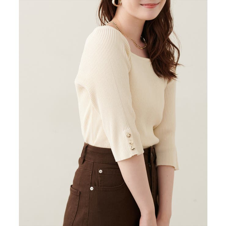 【natural couture】スクエア×ボート前後２WAYリブニット | NICE CLAUP / OLIVE des OLIVE　OUTLET | 詳細画像2 
