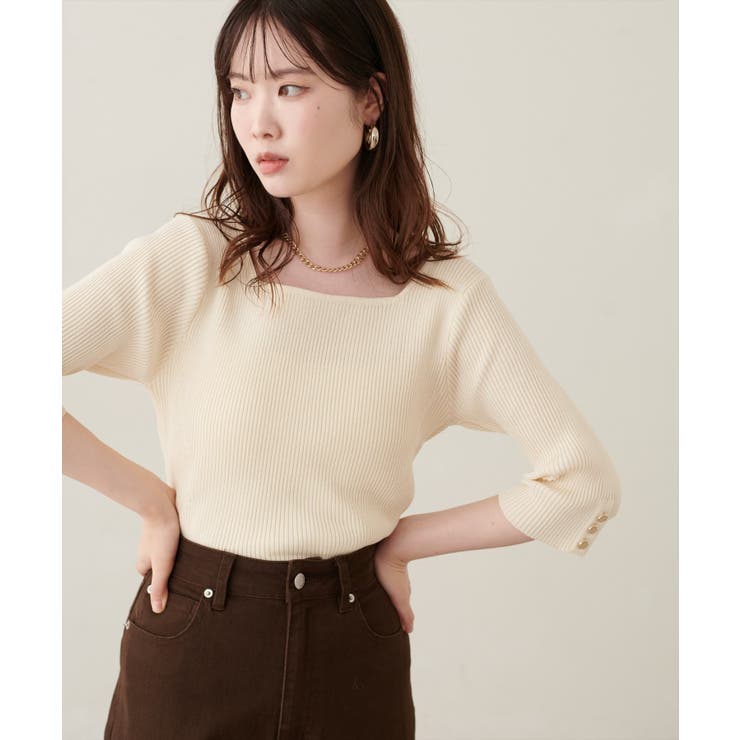 【natural couture】スクエア×ボート前後２WAYリブニット | NICE CLAUP / OLIVE des OLIVE　OUTLET | 詳細画像4 