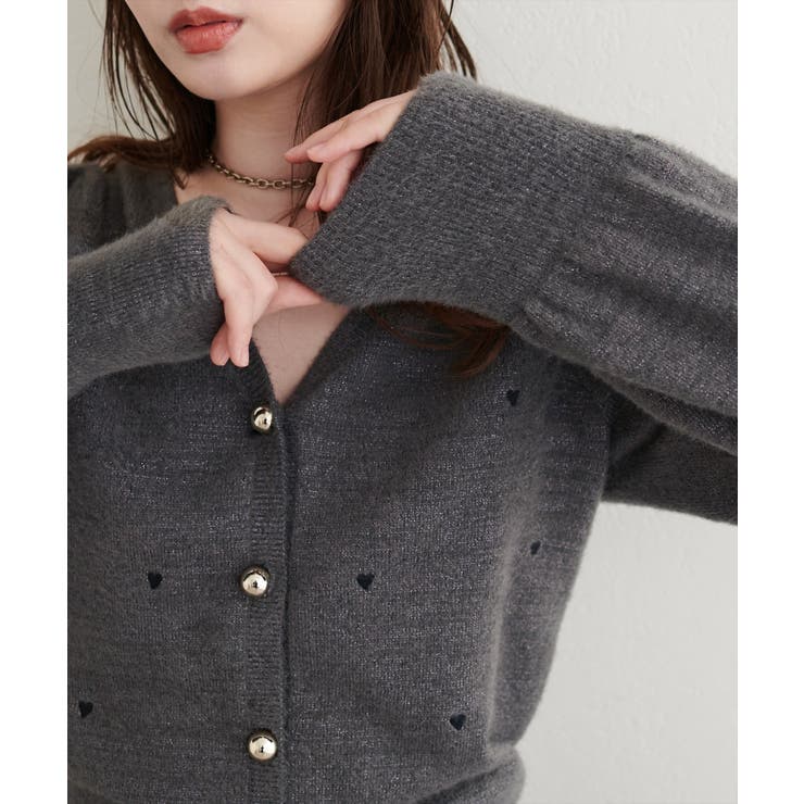 【natural couture】〈mizu〉ミニシャギーハート刺繍ニットカーデ… | NICE CLAUP / OLIVE des OLIVE　OUTLET | 詳細画像1 