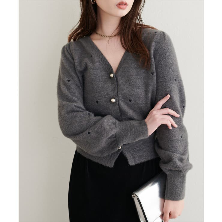 チャコール | 【natural couture】〈mizu〉ミニシャギーハート刺繍ニットカーデ… | NICE CLAUP / OLIVE des OLIVE　OUTLET