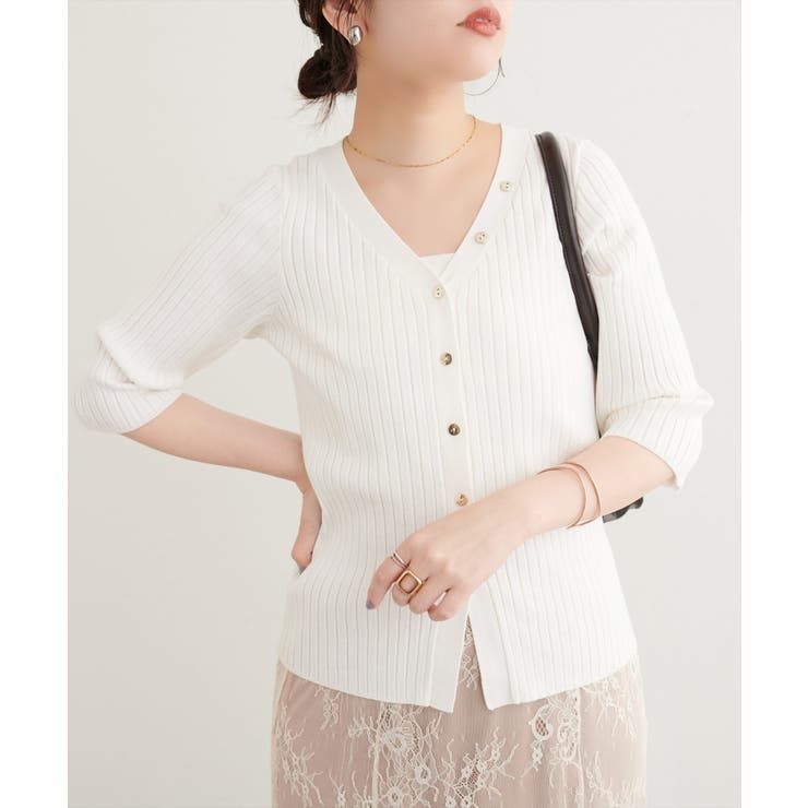 【natural couture】うす金釦ぴたリブニットカーディガン | NICE CLAUP / OLIVE des OLIVE　OUTLET | 詳細画像2 