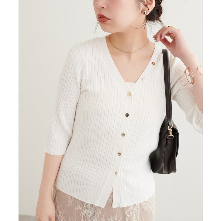 【natural couture】うす金釦ぴたリブニットカーディガン | NICE CLAUP / OLIVE des OLIVE　OUTLET | 詳細画像3 