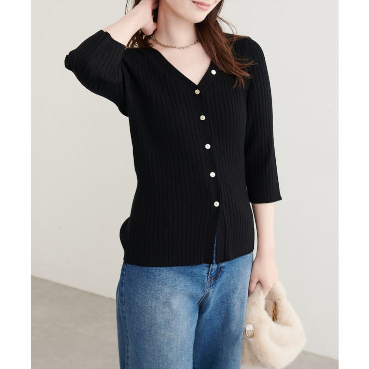 【natural couture】うす金釦ぴたリブニットカーディガン | NICE CLAUP / OLIVE des OLIVE　OUTLET | 詳細画像6 