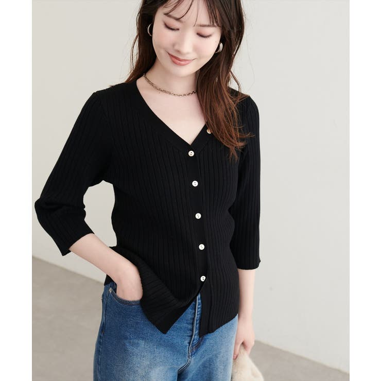 【natural couture】うす金釦ぴたリブニットカーディガン | NICE CLAUP / OLIVE des OLIVE　OUTLET | 詳細画像7 