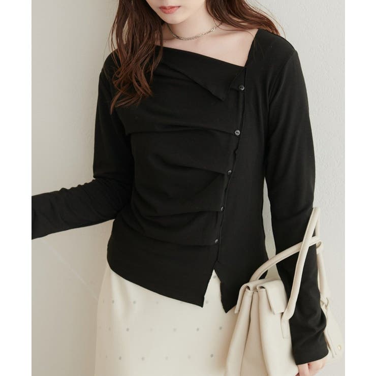 ブラック | 【natural couture】アシメボタンプルオーバー | NICE CLAUP / OLIVE des OLIVE　OUTLET