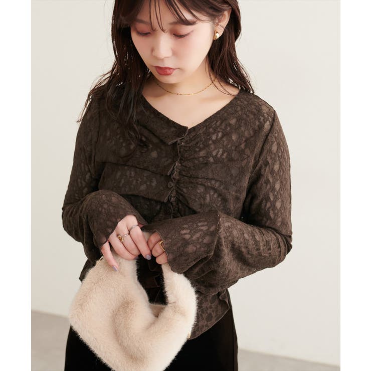 ブラウン | 【natural couture】フロントタックデザインレースカーディガ… | NICE CLAUP / OLIVE des OLIVE　OUTLET