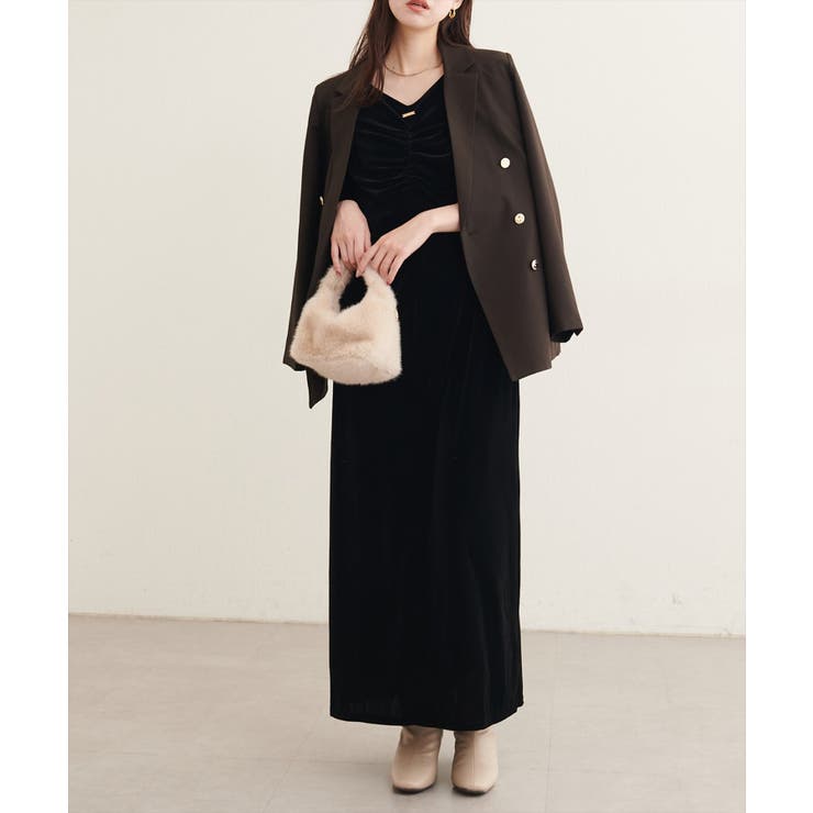 【natural couture】フロントギャザーベロア5分袖ワンピース | NICE CLAUP / OLIVE des OLIVE　OUTLET | 詳細画像6 